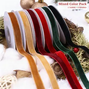 IDONGCAI Flocked Velvet Ribbon Spools – 30 Yards, 3/8 inch, Multi-Color Set | Perfect for Holiday Crafts, Christmas Tree Decoration & Gift Wrapping