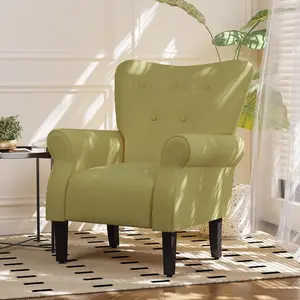 Mid Century Wingback Arm Chair, Modern Upholstered Fabric High Back Accent Chair with Wood Legs, Upholstered Single Sofa Club Chair for Living Room, Bedroom, Home Office, Green
