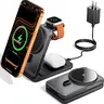 KPON Foldable 3-in-1 Magnetic Wireless Charging Stand - Portable Phone Charger with N52 Magnet Hold, Anti-Slip Base, Compatibility, Safety for iPhone 17/16/15/14/13/12 Series Smartphone, Smart Watch, Wireless Earbuds, On-the-Go Use