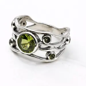 Peridot Statement Ring, August Birthstone Jewelry, Chunky Sterling Silver 925 Ring, Handmade