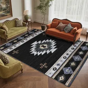 Velvet Soft Comfort Ethnic Geometric Texture Print Boho Area Rug, Home Decor Carpet, Living Room Large Mat, Sofa Pad, Bedroom Bedside Rug