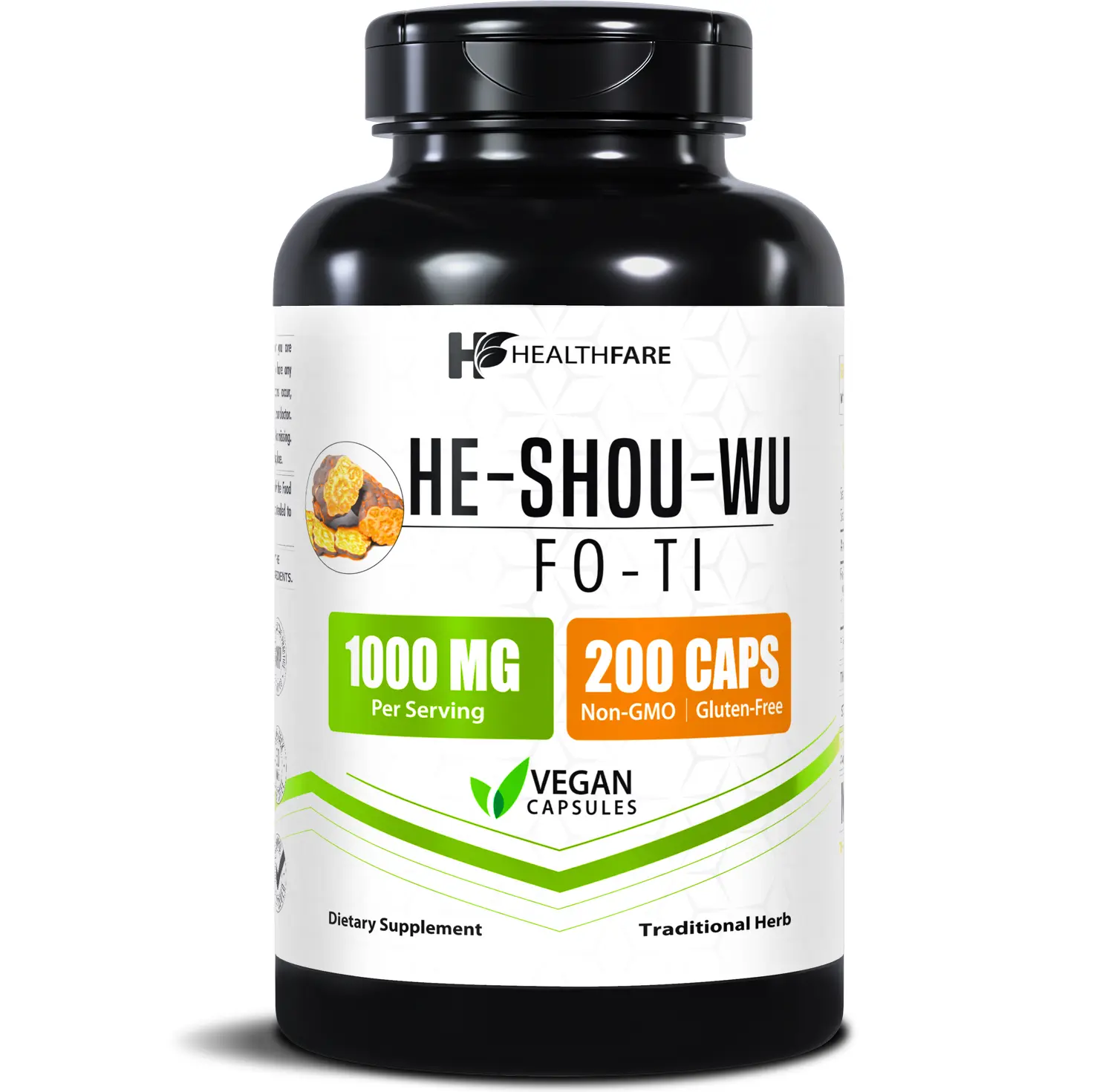 HealthFare He Shou Wu Fo-Ti Capsules | Root Extract 1000mg | Herbal Supplement | 200 Vegan Pills | Traditional Chinese Herb for Vitality & Healthy Aging Support | Non-GMO, Gluten-Free | Made in USA