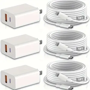 For iPhone Charger,20W Dual Port QC + PD 3.0 Power USB C Wall Charger Block Adapter with 10ft Long USB C to Lightning Cord For iPhone14/13/12/11Pro/XR/X/XS