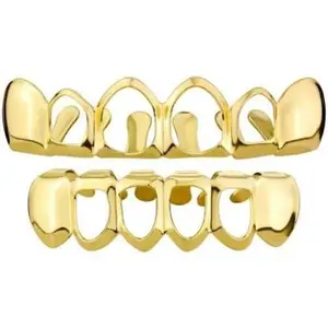 18K Gold Plated Vampire Teeth Grillz Grills for Your Teeth Removable Open Face Grillz Hip Hop Mouth Grills For Women Men Gift Halloween Party Photo Fancy Dress