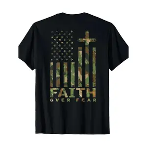 Men's "Faith Over Fear" Camouflage & American Flag T-Shirt - Short Sleeve Crew Neck Inspirational Casual Tee