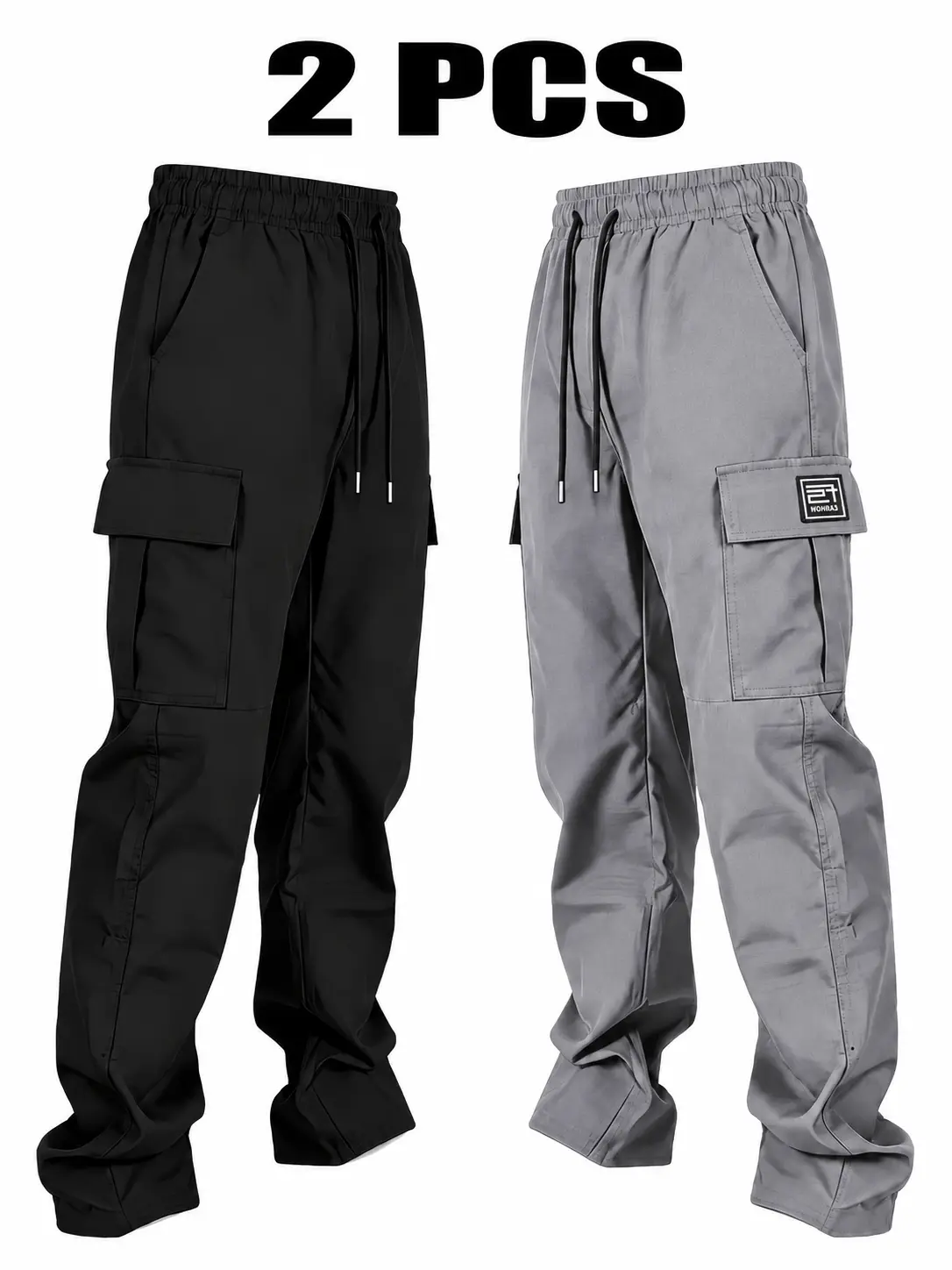 Men’s solid-color cargo work pants, 2-pack; durable outdoor training pants available in multiple colors—ideal for outdoor activities, work, hiking, and camping.
