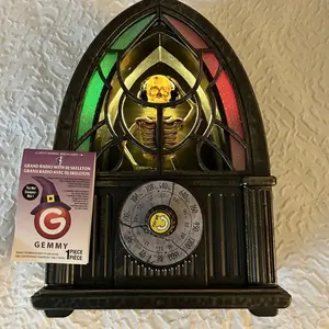 HALLOWEEN LIGHT UP GRAND RADIO DJ SKELETON animated w/ music Tabletop