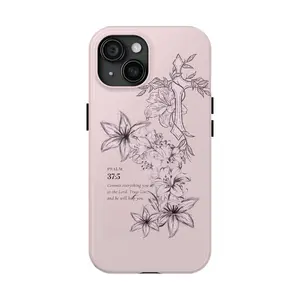 Psalm 37:5 Bible Verse & Floral Cross Phone Case for IP 17 16 15 14 13 12 11 Pro Max XR Xs 6 7 8 Plus SE, Aesthetic Christian Lily Floral Line Case, Shockproof Heavy Duty Protective Cover, Faith Girly Floral George Monkey Tough Case, Jesus Phone Case