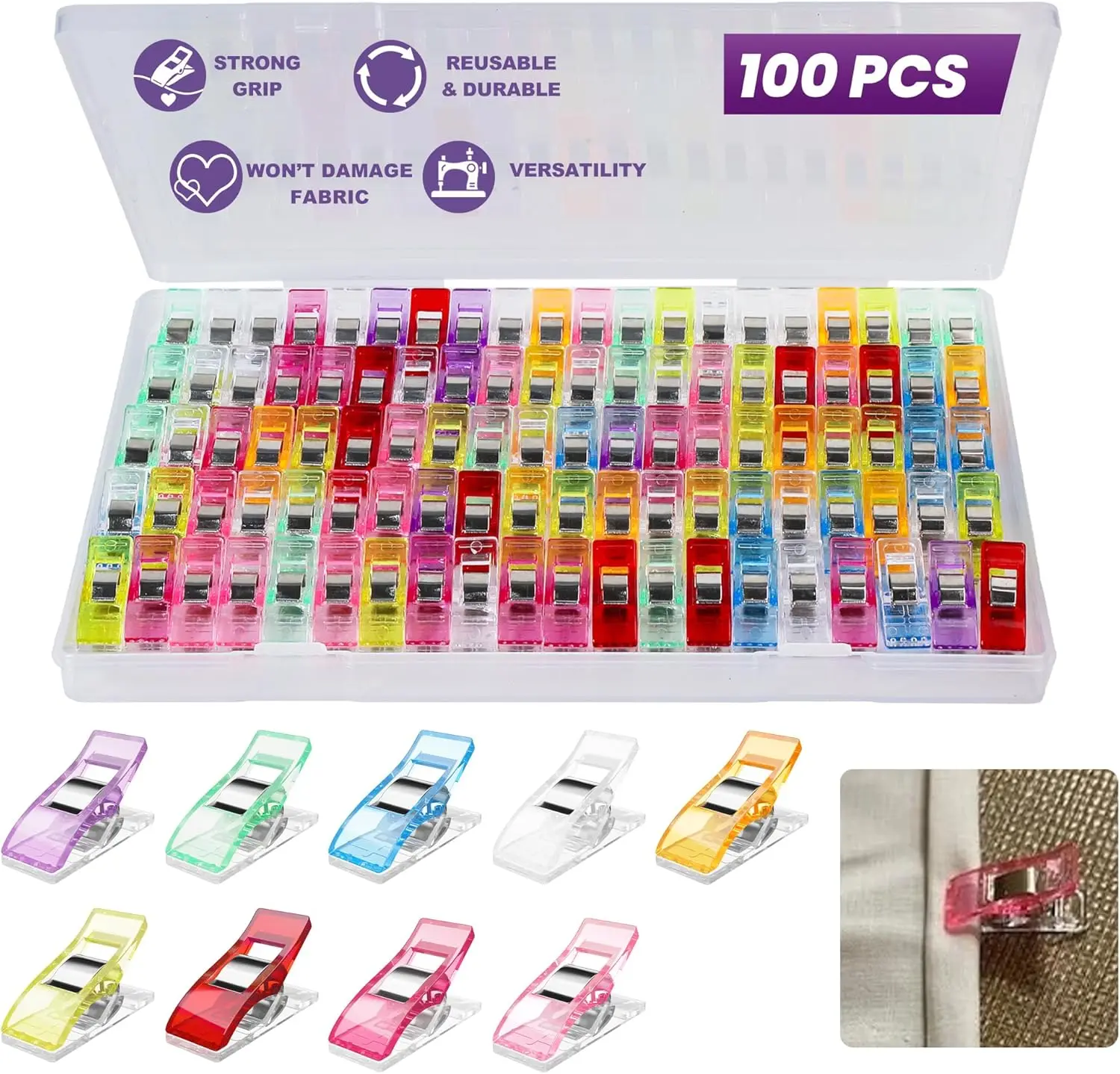 100 count Sewing Clips Multipurpose Quilt Clip for Fabric Multi-Colored Plastic Sewing Quilting Supplies Craft for Small-Scale Projects and Crafting Tools Accessories