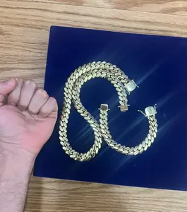 14k 15mm Gold Bonded High Quality Chain and Bracelet Set for Stylish Wear