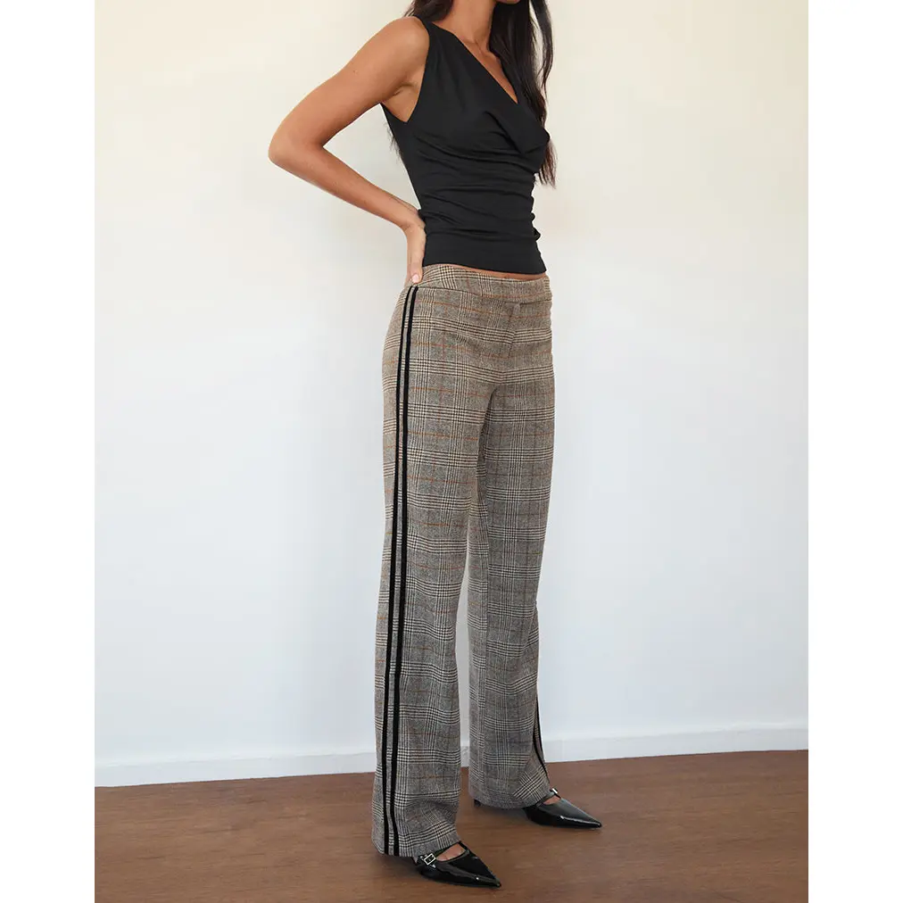 Fatina Trouser in Brown Check with Side Stripe