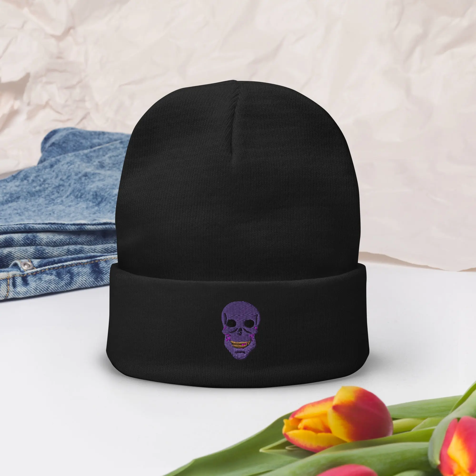Embroidered Skull Dayz Beanie (purple)