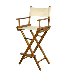 360 stand Solid Wood Director Chair - White & Brown, Foldable, 30" Seat Height, Natural Finish, Solid Wood Armchair, Captain’s Chair, Brown Contemporary Chair