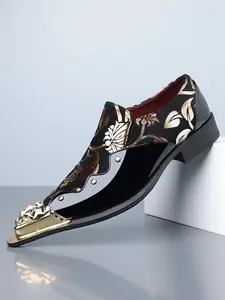 Men's Formal Loafer Shoes Vintage Fashion Elegant Nightclub Style Metal Head Print Perfect for Parties and Outings
