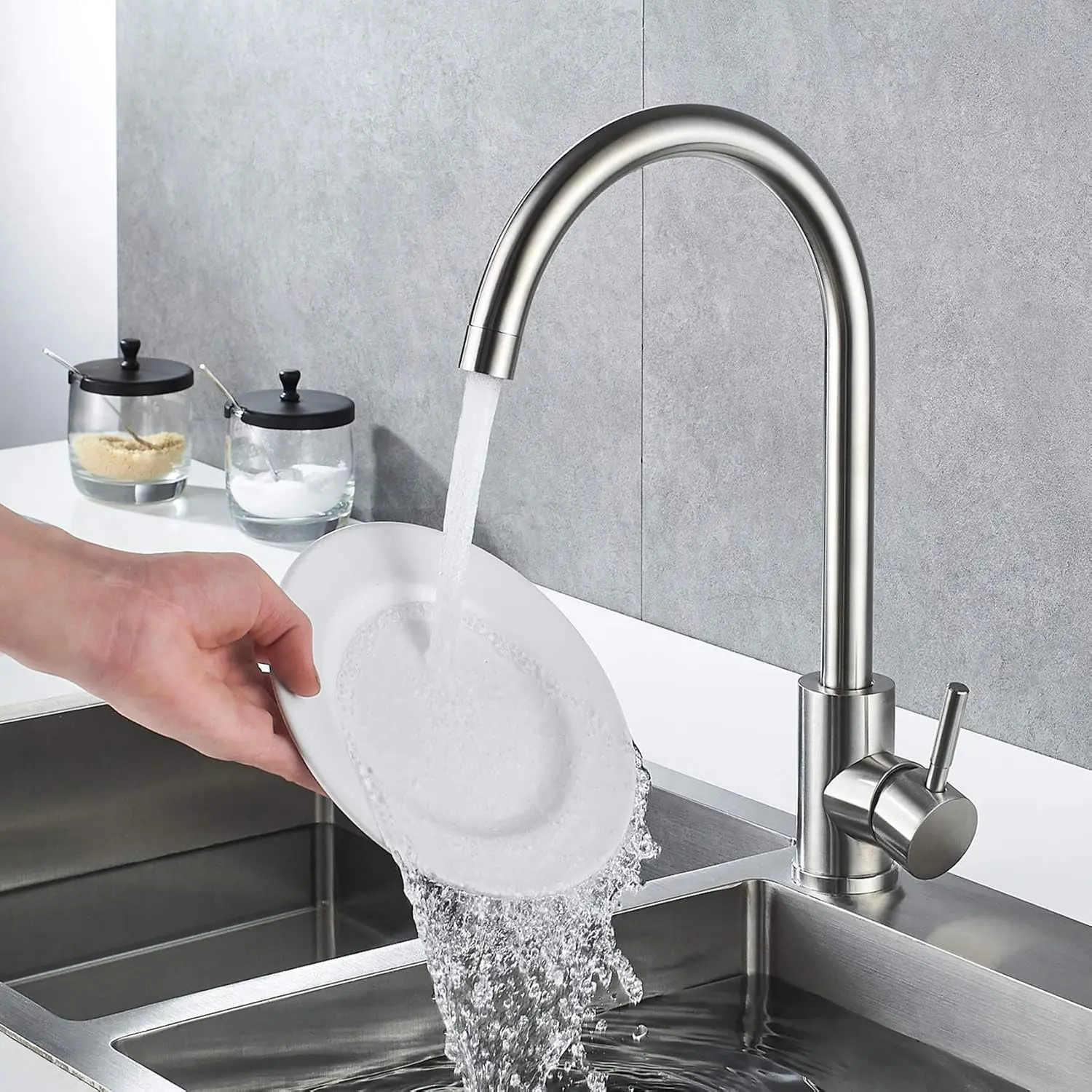 Kitchen Sink Faucet, Gooseneck Kitchen Faucet, Modern Kitchen Faucet, 2 in 1 Cold & Hot Water Faucet, Kitchen Rotatable Sink Faucet, Stainless Steel Tap, Faucet For Kitchen Sink