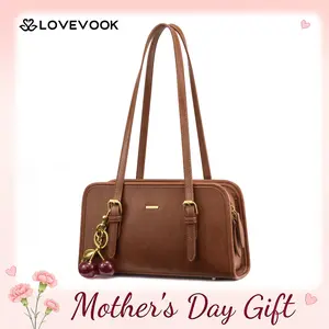 【Mother's Day Gift】LOVEVOOK Swing Zip Shoulder Bag Small Purses for Women Trendy Handbags Mini Vintage Hobo Clutch with Cherry Pendant Lightweight Retro and Elegant Suitable for Daily Outings Shopping and Leisure Tiktokshopstockup
