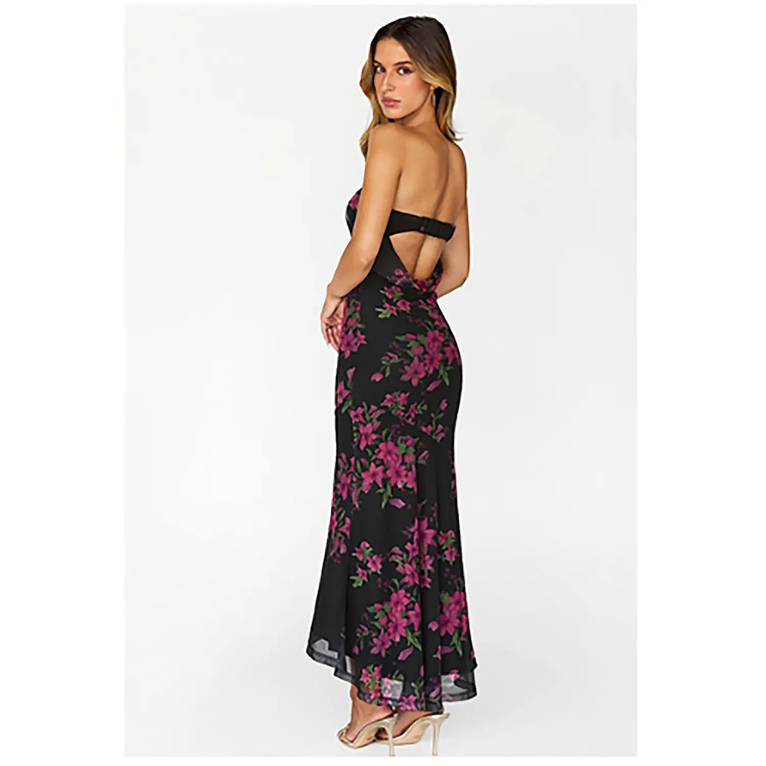 knee length dresses for ladies Cream Floral Romantic Print Bodycon Midi Dress – PinkBlush main image 1