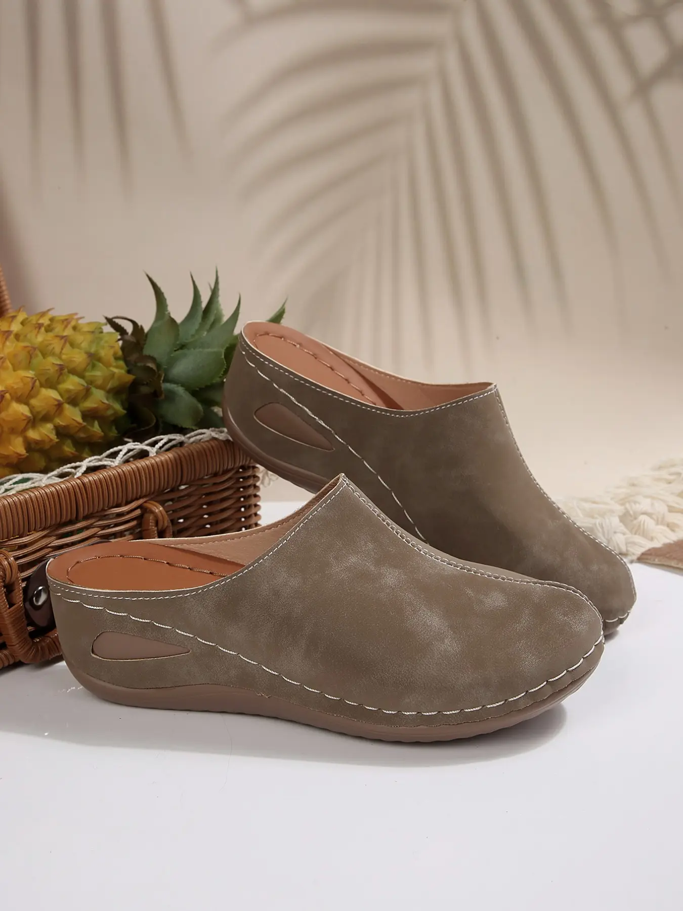 Vintage Wedge Slip-On Shoes for Women, Breathable Hollow Out Thick Soled Mules, Summer Soft Sole Anti-Slip Thick Bottom, Comfortable Mom Shoes, Casual Office Wear, Walking Shoes, Footwear