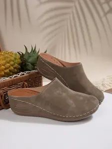 Vintage Wedge Slip-On Shoes for Women, Breathable Hollow Out Mules, Soft Sole Anti-Slip Thick Bottom, Comfortable Mom Shoes, Casual Office Wear, Walking Shoes