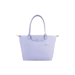 Longchamp Le Pliage Green Canvas and Leather Tote Bag with Snap and Zipper Closure for Women in Sky Blue