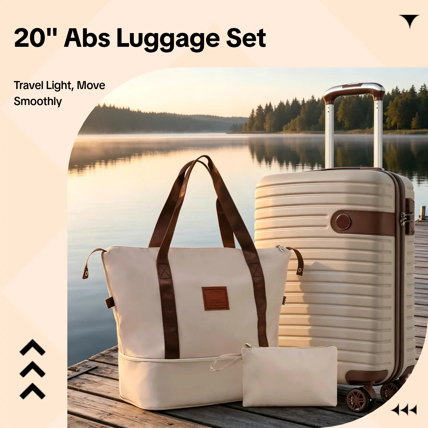 20-Inch Carry-On Luggage Set, Lightweight Hardshell ABS Suitcase with Spinner Wheels, Includes Foldable Tote Bag, 22x14x9 Airline Approved, Perfect for Short Business Trips & Weekend Getaways(3AAM) zipperless travel