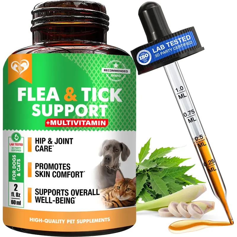 Beloved Pets Oral Flea & Tick Support Supplement for Dogs and Cats - Skin Health, Multivitamin Boost, All Sizes Compatible, Mess-Free, Mix with Water Pet Healthcare Aid