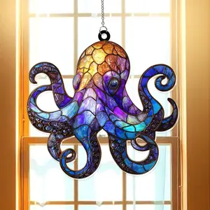 Glowing Octopus Acrylic Suncatcher Window Hanging - Ocean Sea Life Decor, Colorful Marine Creature Art, Home Fantasy Nautical Underwater