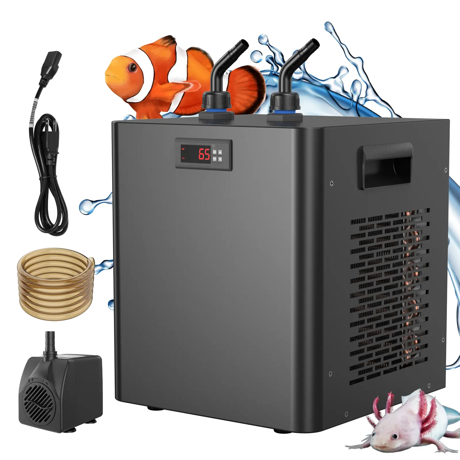 BreAro 1/3HP Aquarium Water Chiller for 75 Gal (300L) Fish Tanks, Quiet Compressor Refrigeration, Automatic Cooling for Hydroponic Systems, Axolotls, Jellyfish, Coral, Crystal Shrimp
