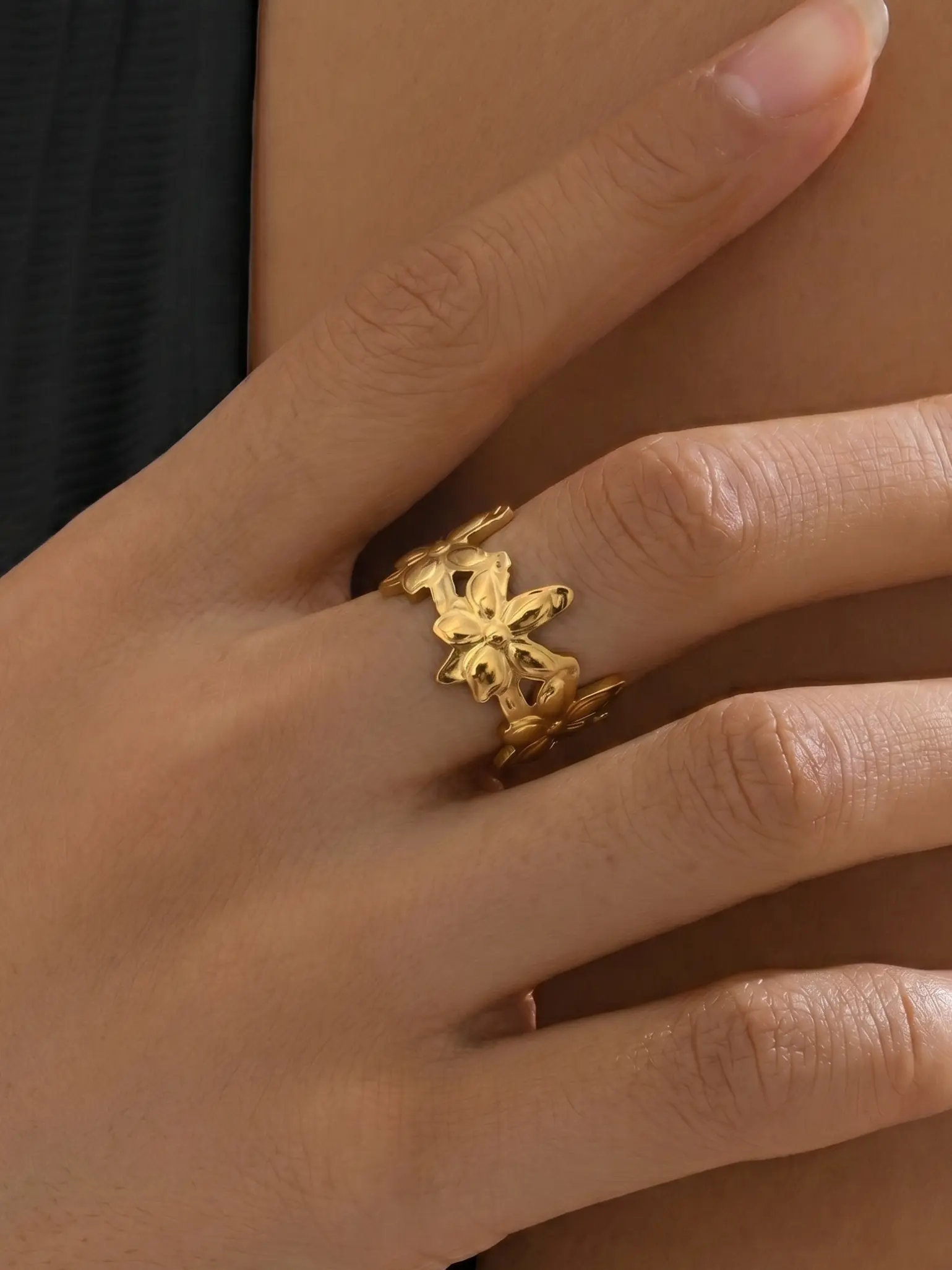 Hawaiian Tropical Island Style Stainless Steel Flower Ring, Unique Design, Daily Wear, Summer Vacation Fashion Jewelry