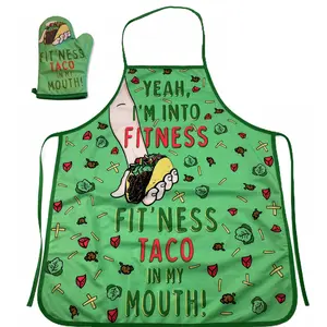 Fitness Taco Funny Kitchen Apron and Oven Mitts Humorous Gym Graphic Novelty Cooking Accessories Funny Graphic Kitchenware Bakeware Cinco De Mayo  Funny Food  Novelty Cookware Green