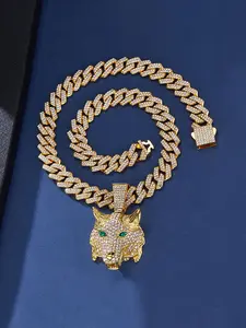 Elegant Zircon 3D wolf head Cuban Chain Pendant Necklace, Copper Chain Design, Unisex Jewelry Gift, Perfect for Daily & Special Occasions, High-End Sparkle Accessory