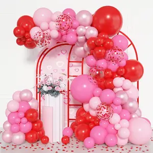 153pcs Pink and Red Balloon Arch Garland Kit, Different Sizes 18 12 10 5 inch Latex Pearlescent Hot Pink Heart Confetti Valentines Balloons for Birthday Proposal Wedding Party Decorations