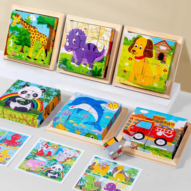 Six-sided 3D Stacking Blocks Puzzle Cubes for Toddlers, Preschoolers, and Early Education Wooden Puzzle Toys
