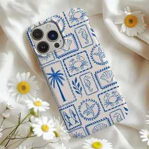 Blue & White Seashells Summer Phone Case, Amalfi Coast Summer Stamps