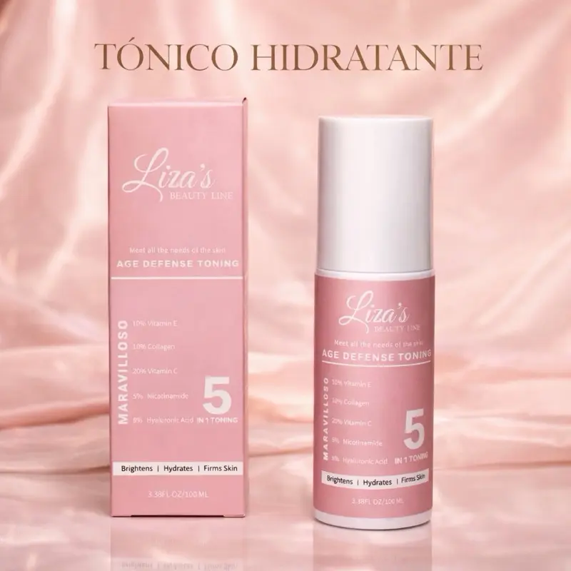 1080- Liza's Beauty Line Age Defense Toning Marvilloso 5 Formula with Vitamin E Collagen Vitamin C & Hyaluronic Acid for Brightening Hydrating & Firming Skin