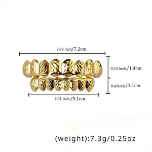 2pcs/ set 14K Golden Plated Color Hip Hop Grillz Set for Men and Women | Rugged Design | 8 Teeth TOP & Bottom | Suitable for All Occasions Oral