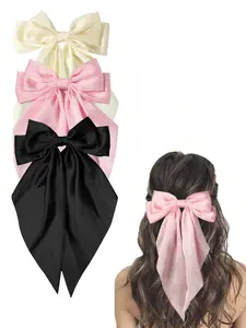 3pcs Women's Sweet Bow Hair Clips, Large Long Satin Bow, Back of Head Elegance, New Year Gift, Party High-End Hair Accessory, Barrettes Hair Clips, Pretty Bow