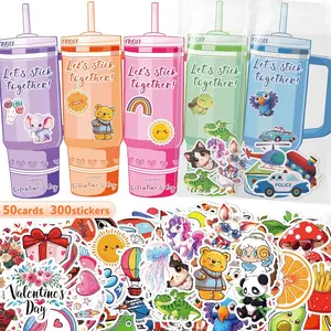 Stickers-Valentines Day Gifts for Kids,300pcs Stickers with 50pcs Valentines Day Cards for Kids School,Classroom Exchange for Girls Boys