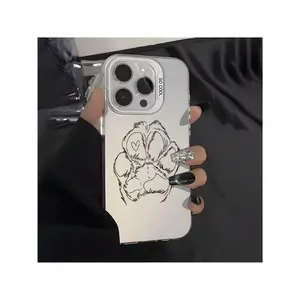 Cute Dog Paw Print Aesthetics Phone Case For Iphone 16 Pro Max Case 11 15 14 13 12 Pro Max Plus Case Black And Silvery Shockproof Phone Cases Gifts For Dog Lovers Suitable for Samsung S25 ULTRA