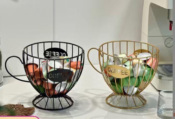 Metal Coffee Capsule Storage Basket Cup Shape Wire Coffee Pod Holder Countertop Coffee Organizer for Cup Coffee Station Decor