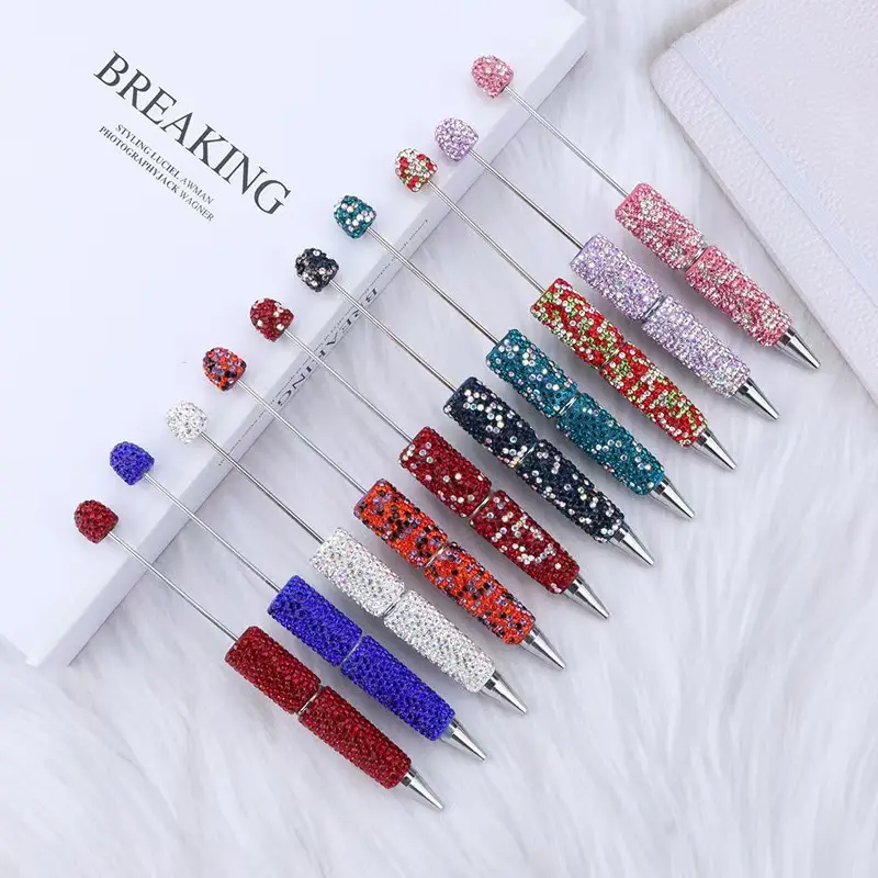 10pcs Glitter Beadable Pens Full Rhinestone Fancy Pens for Beads Cute Journalling Pens for Women Fun Bling Ballpoint Pens Tween girls Gifts Trendy Stu