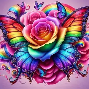 1pcs 5D DIY diamond painting kit, 5D diamond art set, DIY decoration, rainbow rose, butterfly. Diamond painting kit with full round diamonds DIY, mosaic, diamond art, DIY art home decoration, suitable for Halloween and Christmas, Diamond art tools