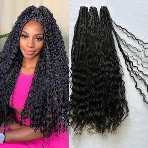 Boho Crochet Braids With Hair Human Curls Synthetic Braiding Pre-looped Goddess Hair Extensions Boho Knotless Braids for Women