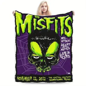 Misfits horror theme printed flannel blanket, suitable for all seasons, a must-have for home travel and camping, a perfect gift