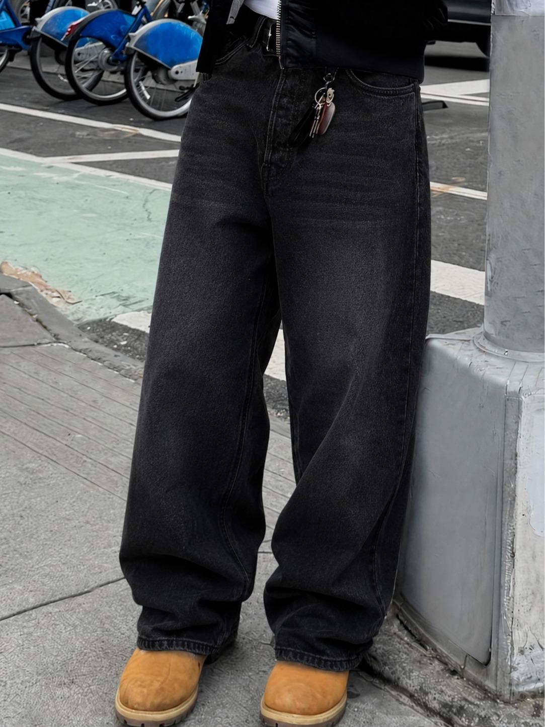 Baggy Wide Leg Jeans for Men and Women, Casual Fashion Streetwear Denim Pants, Low Rise Loose Fit Y2K Skater Jeans, Relaxed Straight Leg Urban Hip Hop Jeans with Pockets for Daily Wear, Vintage Grunge Style Denim Trousers Pants for US Outfits, Club Outfit