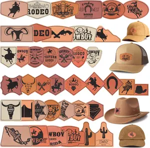 Western Cowboy Leatherette Hat Patches: 40Pcs Laserable Faux Leather Iron On Patches DIY Accessories for Jackets Backpacks Caps