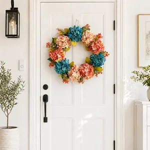 Blue Hydrangea Artificial Flower Wreath, Door Hanging Decor, Garden Courtyard Wall Decoration, Wedding Party Festival Gift
