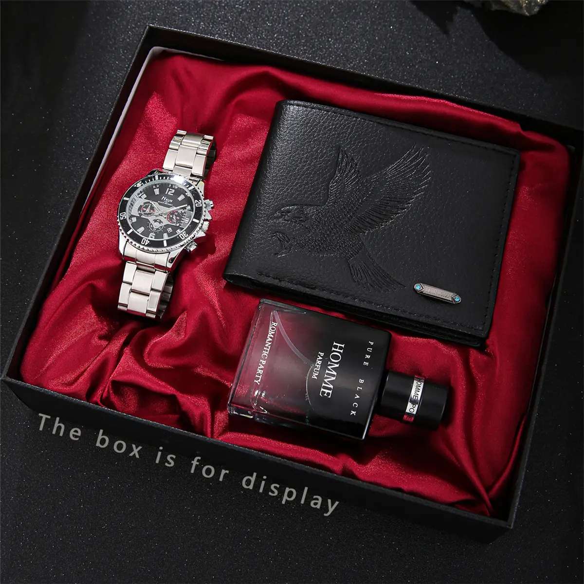 3-Piece Set Exquisitely Designed Men's Quartz Watch + Stylish Wallet & Unique Scented Perfume, Perfect Gift for Birthday, Anniversary, reloj de compromiso - Practical & Thoughtful Present for Him