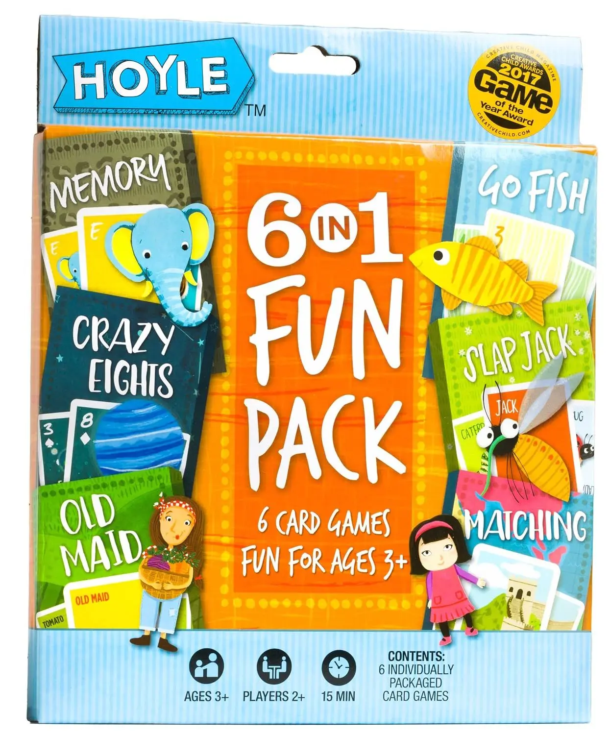 Hoyle 6-in-1 Kids Card Game Pack Go Fish Memory Old Maid Ages 3 Plus | 6 games in 1 pack Go Fish Memory Old Maid Crazy Eights Slap Jack and Matching, Ages 3 and up, 15 minutes or less