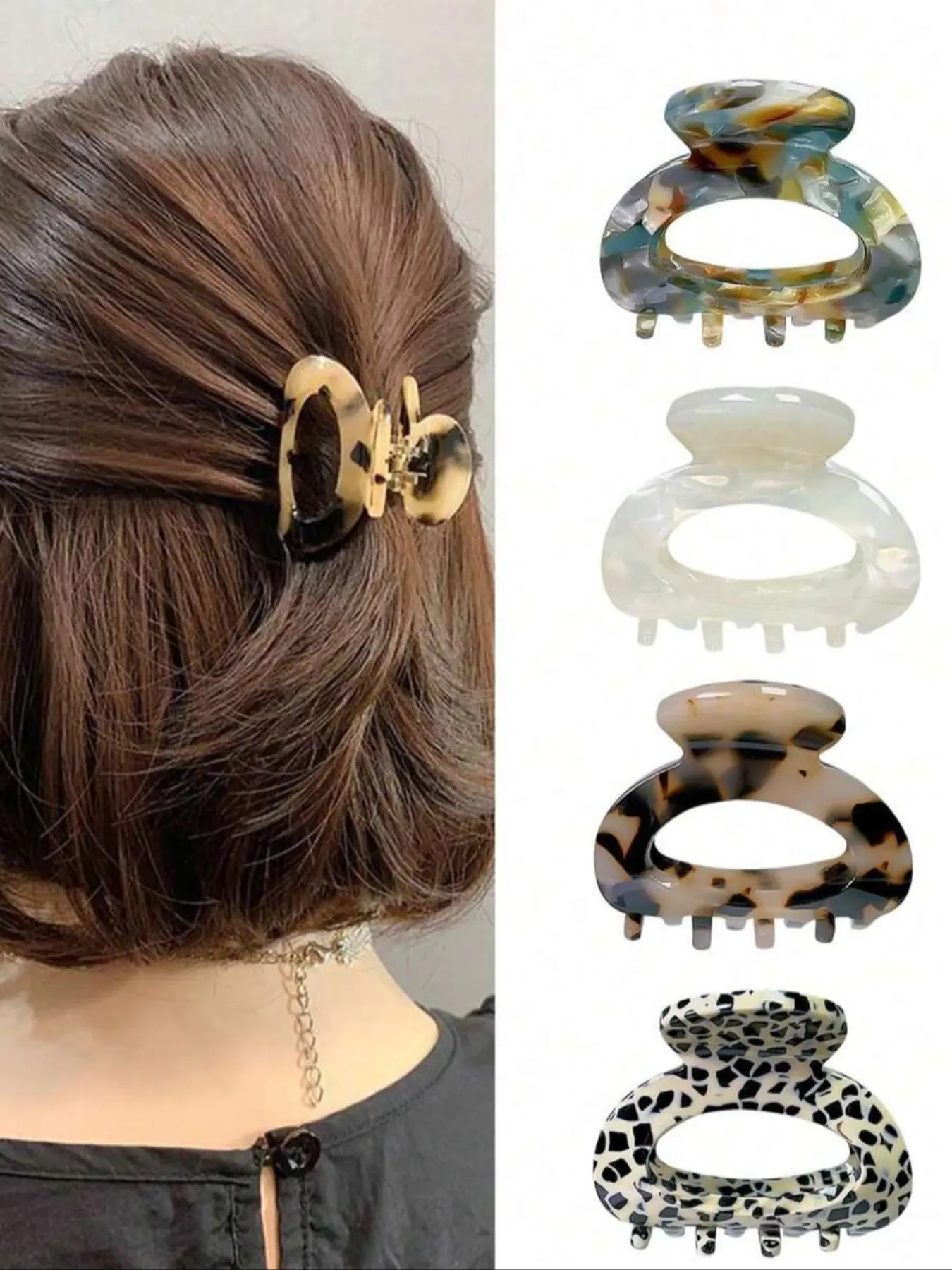 4pcs Korean Leopard Print Hair Clips Vintage Style Small Size Flat Claw Clips Shark Clip Hair Claw Headwear, Retro Fashion Accessories for Women Hair Clip Set Hair Claws Set